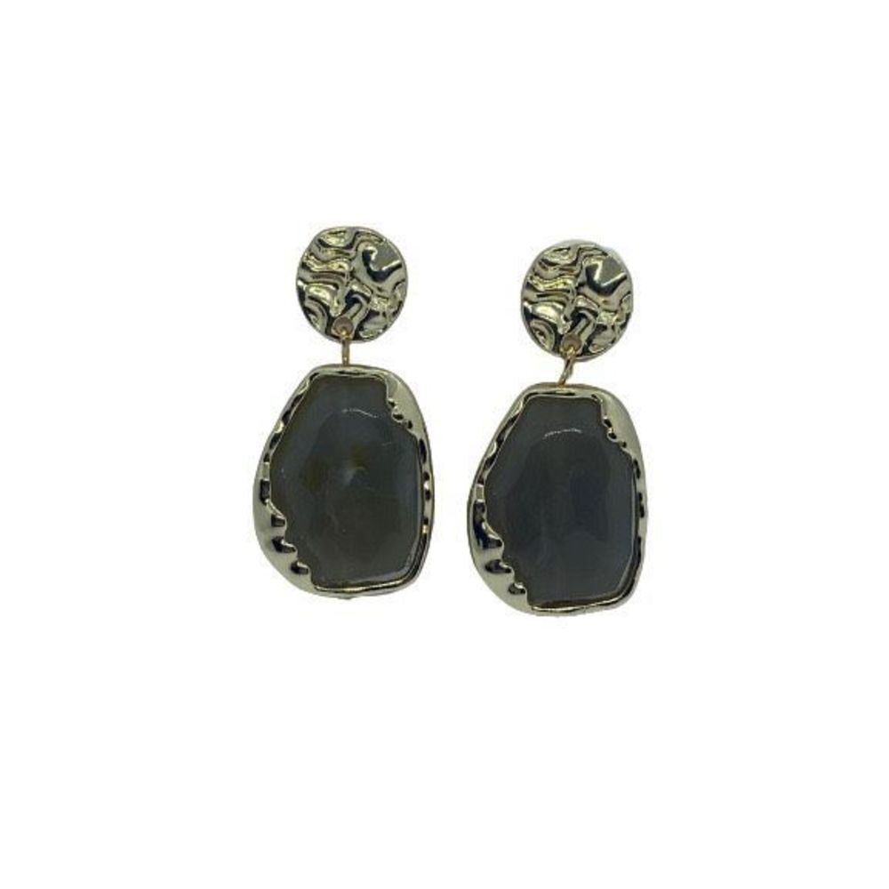 Fun Gold Tone Faux Stone 1.75” Chunky Dangly Earrings